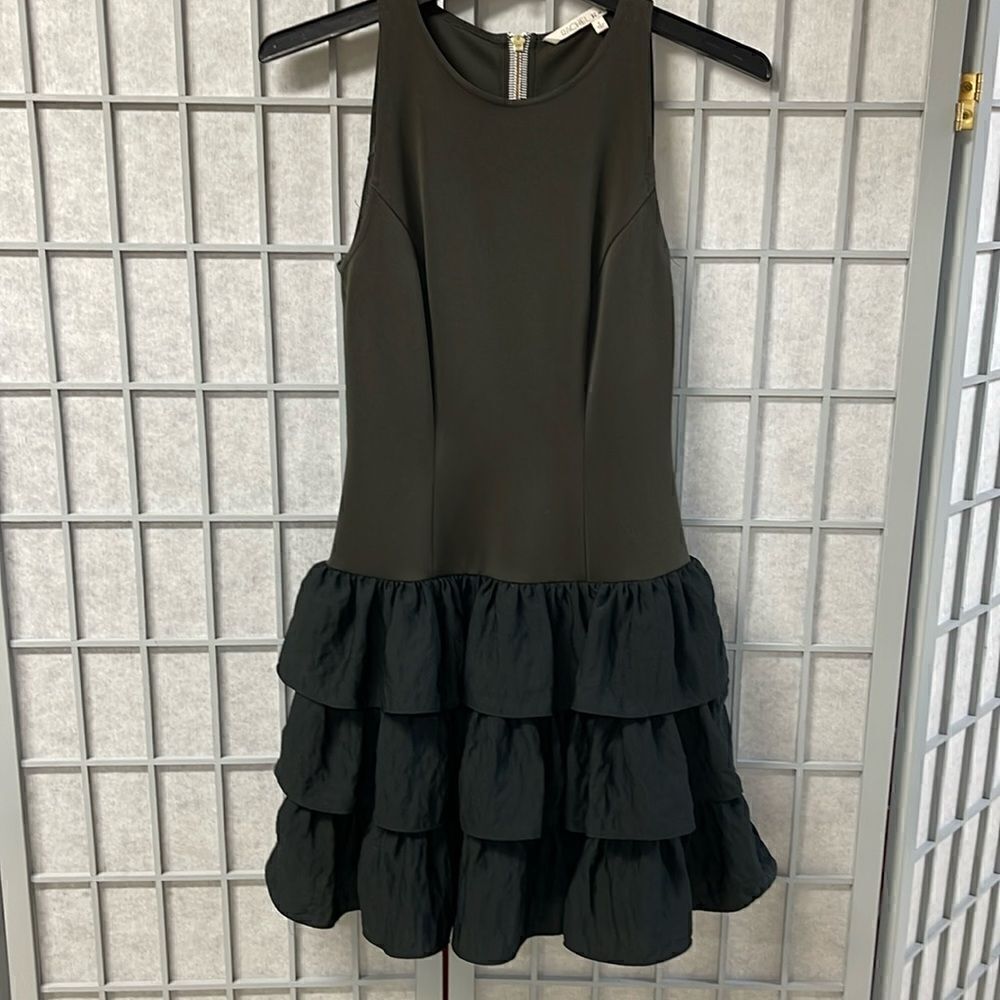 RACHEL Rachel Roy Dark Green Black with Glitter Dress Tiered Ruffles, Size 0